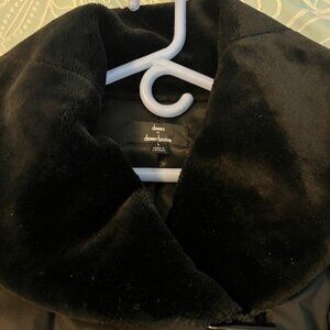 Dennis Basso Shawl Collar Puffer Coat w/ Faux Fur Collar and Cuffs, Size Large